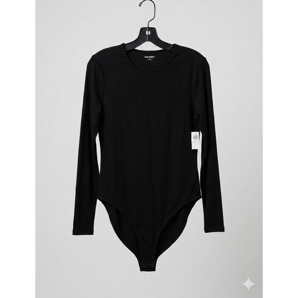 NEW Old Navy Long Sleeve Bodysuit-BLACK-Womens Large